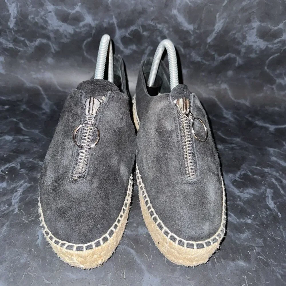 Alexander Wang Espadrille Loafers Devon Zip Black Suede Sneakers Women’s Size 7